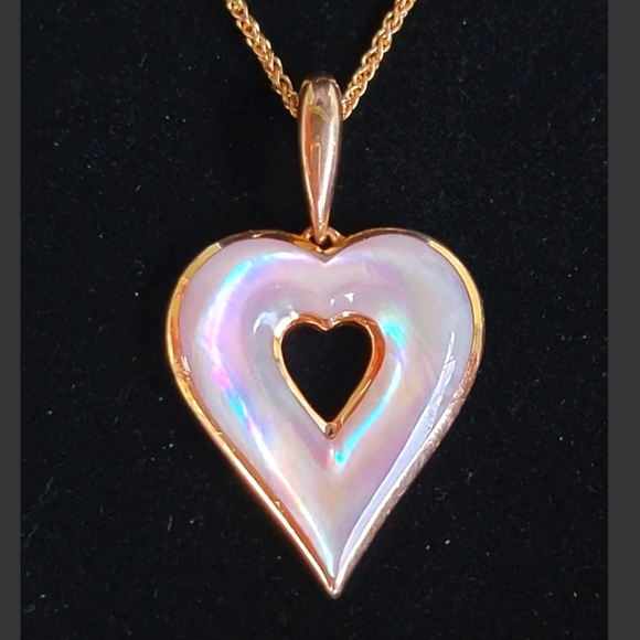 Kabana Pendant Necklace 14k Gold Mother Of Pearl Heart Estate Jewelry 8.8gm - Picture 1 of 14
